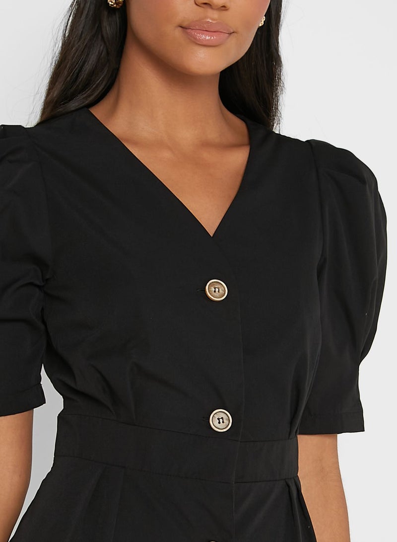 Puff Sleeve Button Through Dress