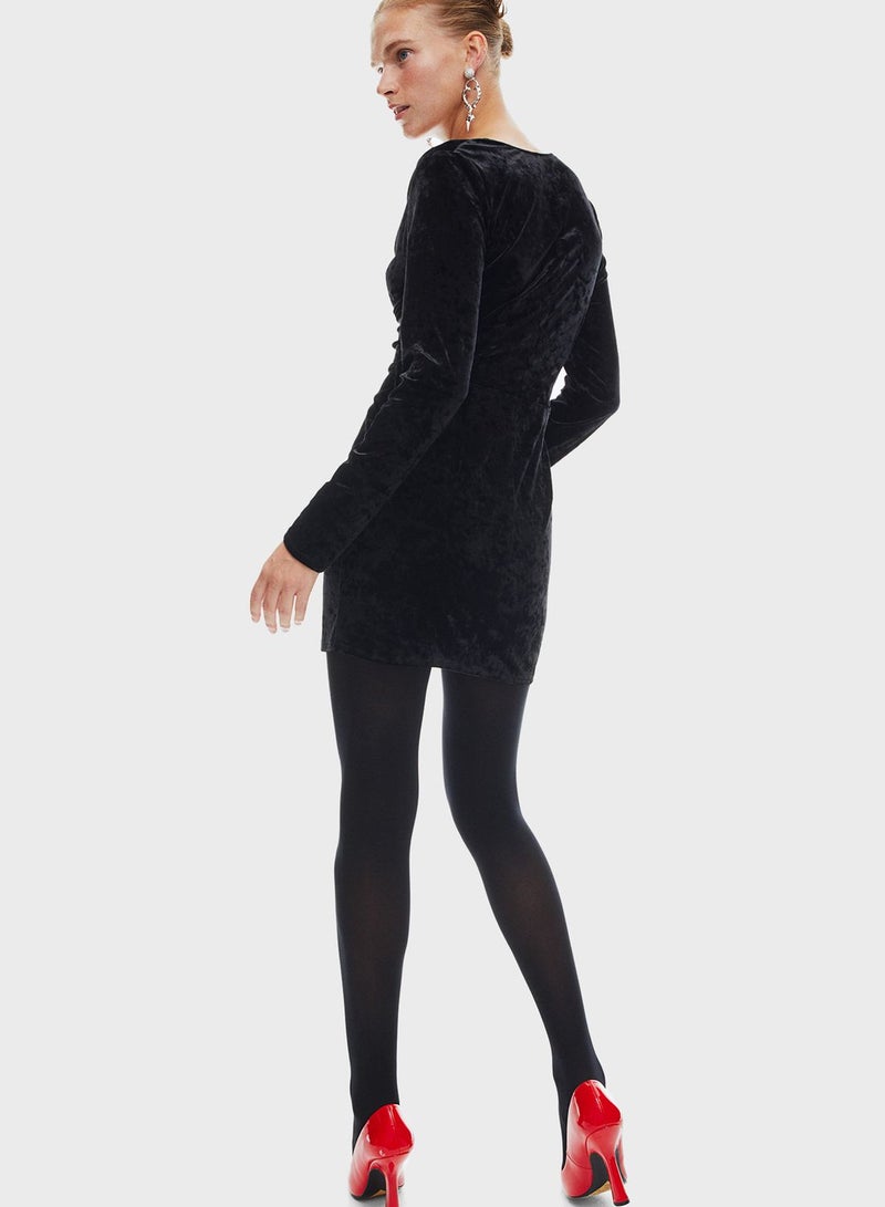 Knot Detail Velour Cut Out Dress