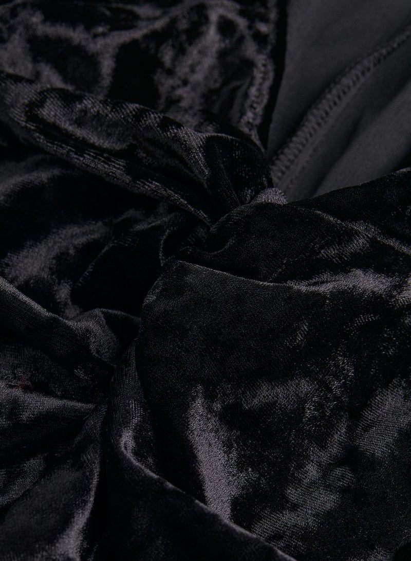 Knot Detail Velour Cut Out Dress