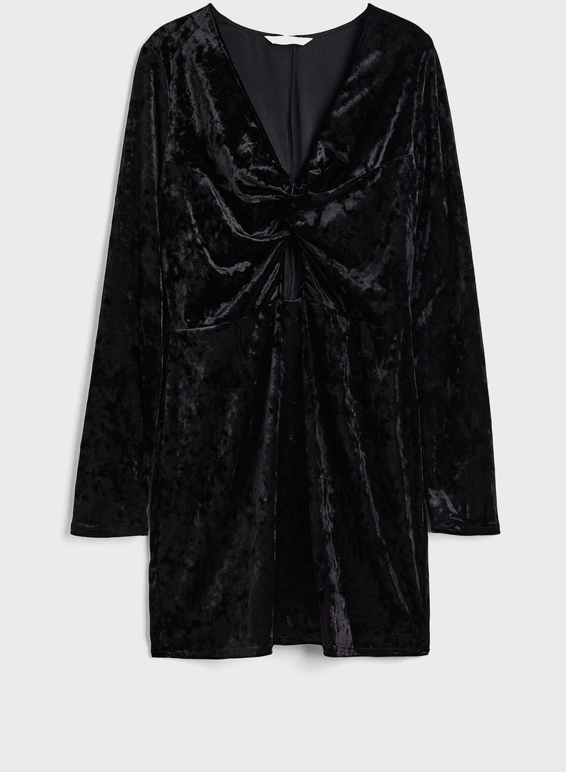 Knot Detail Velour Cut Out Dress