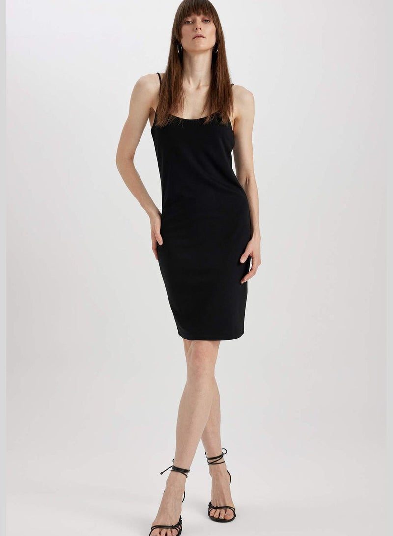 Woman Square Neck Short Sleeve Knitted Dress