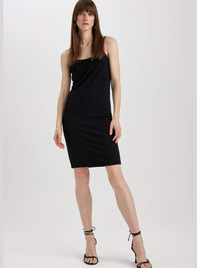 Woman Square Neck Short Sleeve Knitted Dress