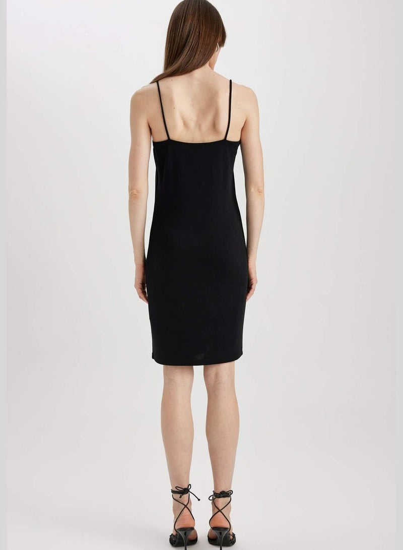 Woman Square Neck Short Sleeve Knitted Dress
