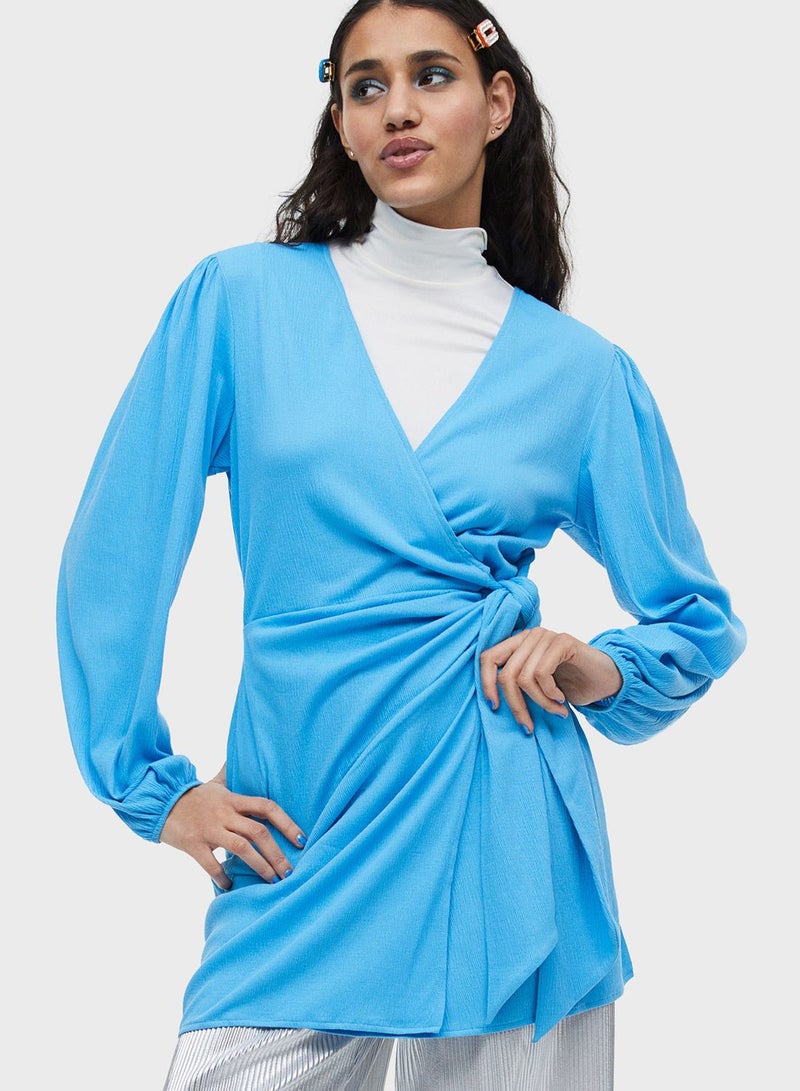 Aqua Wrap Mini Dress