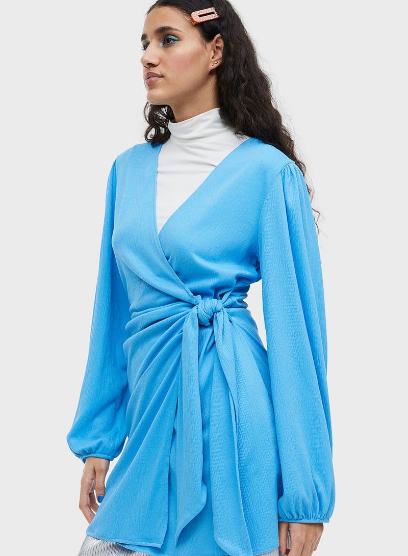 Aqua Wrap Mini Dress