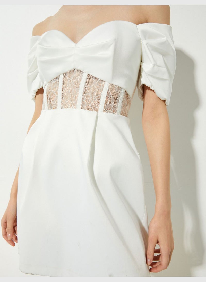 Corset Detail Off the Shoulder Bridal Mini Dress