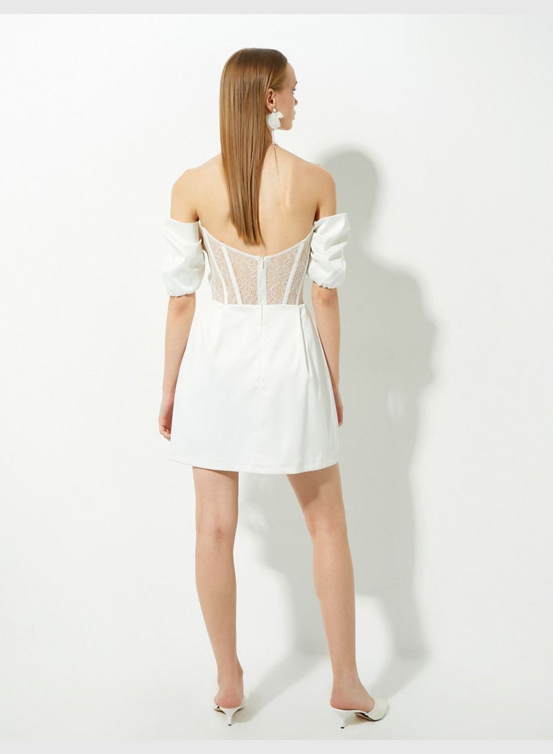 Corset Detail Off the Shoulder Bridal Mini Dress
