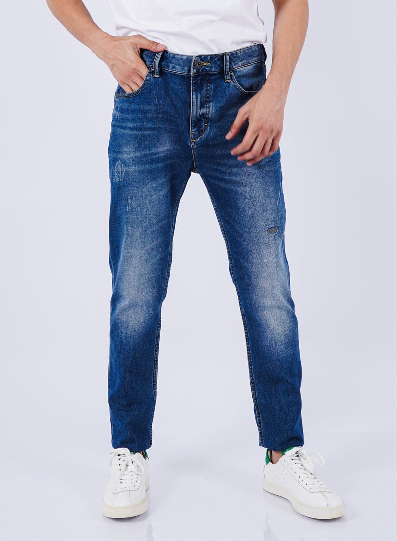 Men’s Patch Work Faded Denim Pant in Blue