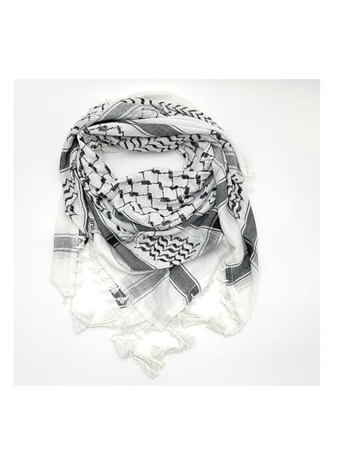 Premium Arafat Scarf for Men & Women  Arabic Scarf Cotton Shemagh Keffiyeh Arab Fashion Shawl Wrap Military Tactical Desert Keffiyeh (White & Black)