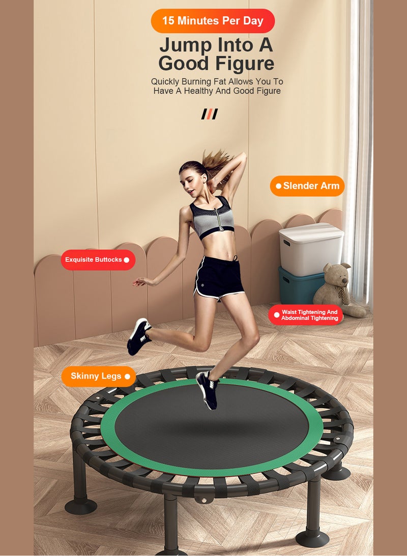 40 inch Silent Kids Indoor Trampoline Mini Trampoline with Adjustable Handle Bar Fitness Trampoline Bungee Rebounder Jumping