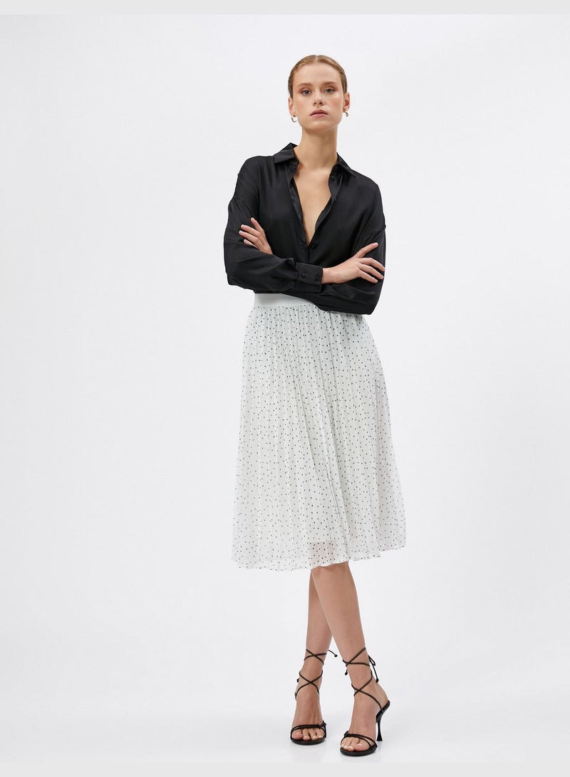 Polka Dotted Chiffon Midi Pleated Skirt