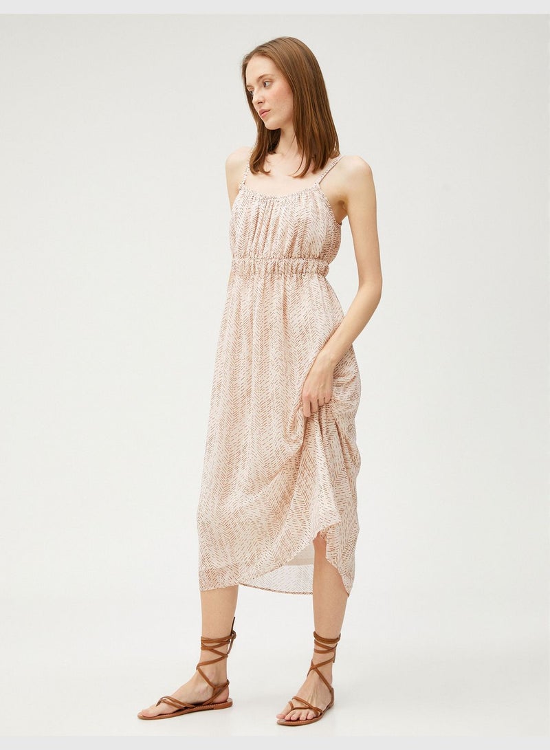 Chiffon Midi Dress Strappy Elastic Waist