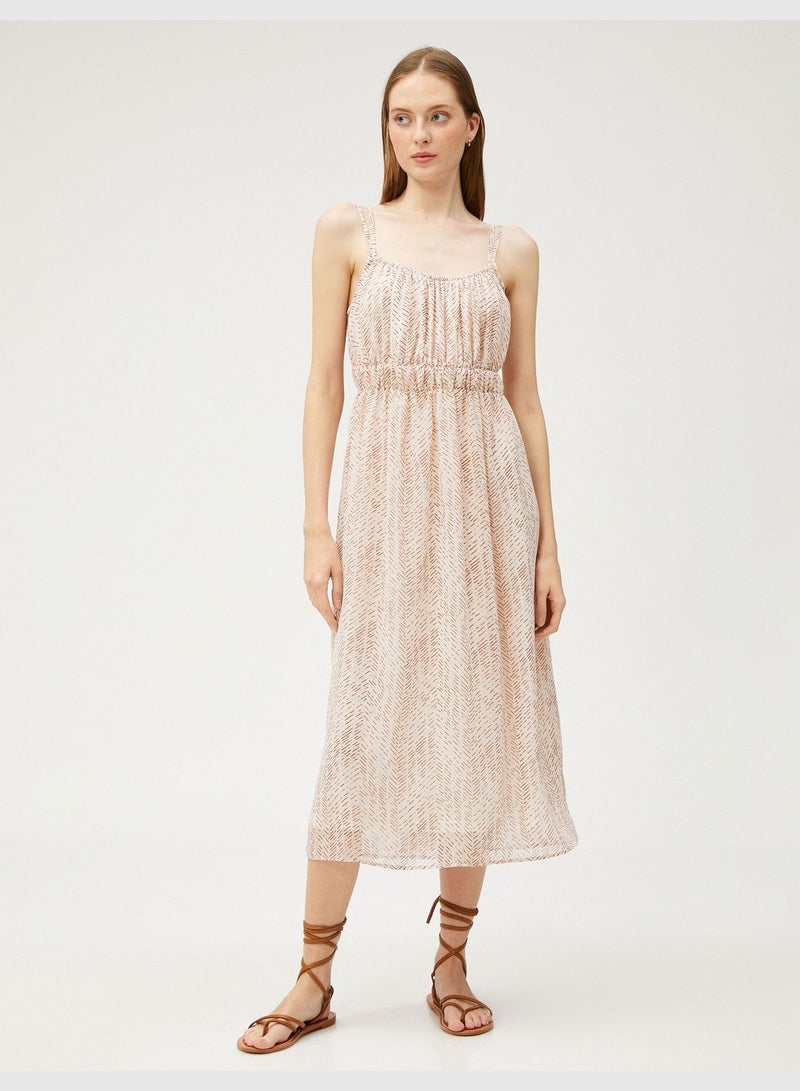 Chiffon Midi Dress Strappy Elastic Waist