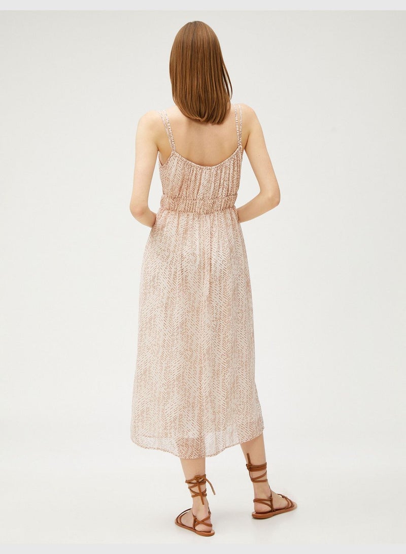 Chiffon Midi Dress Strappy Elastic Waist