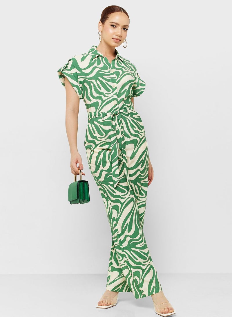 Printed Belted Jumpsuit