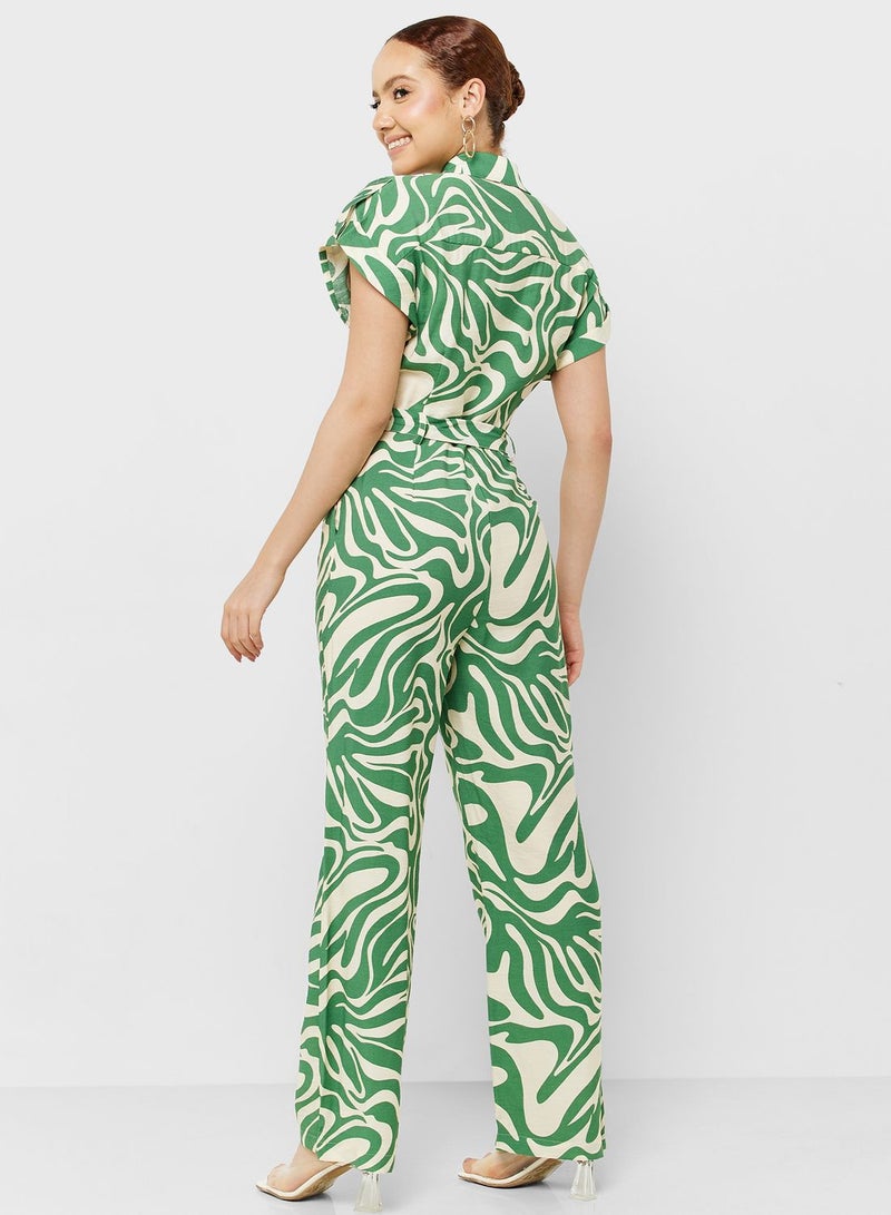 Printed Belted Jumpsuit