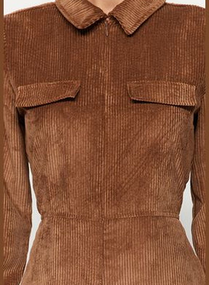 Brown Velvet Woven Jumpsuit TWOAW24TU00032