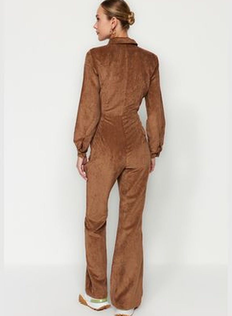 Brown Velvet Woven Jumpsuit TWOAW24TU00032