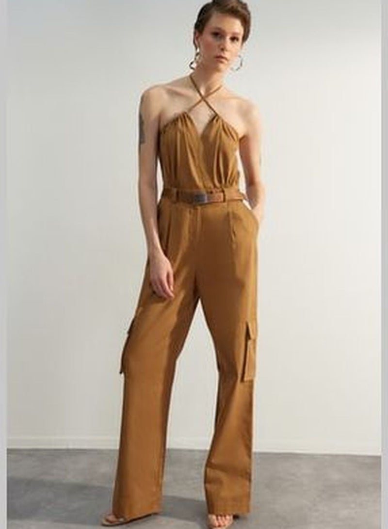 Limited Edition Camel Belted Overalls TWOSS23TU00109