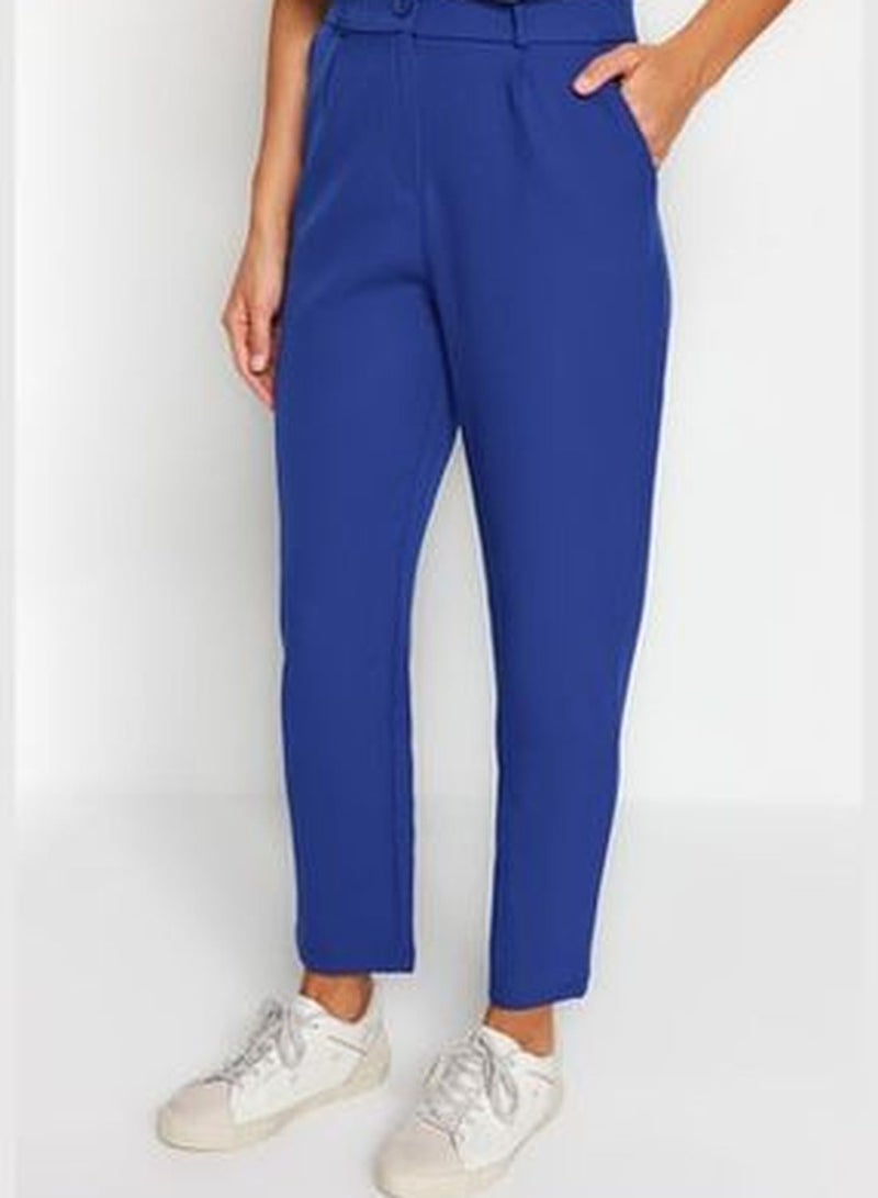 Blue Lacing Detailed Crepe Jacket-Pants Woven Bottom-Top Set TCTSS23US00044