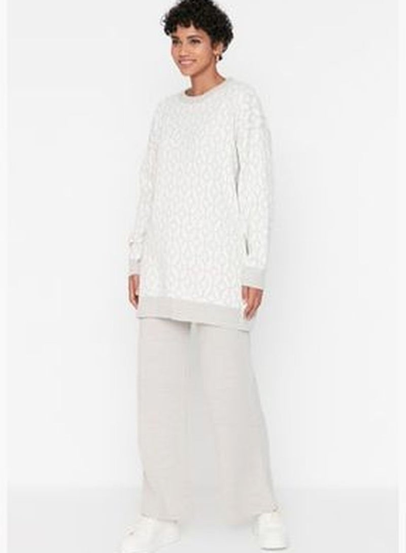 Beige Geometric Pattern Sweater-Pants Knitwear Set TCTAW23US00006
