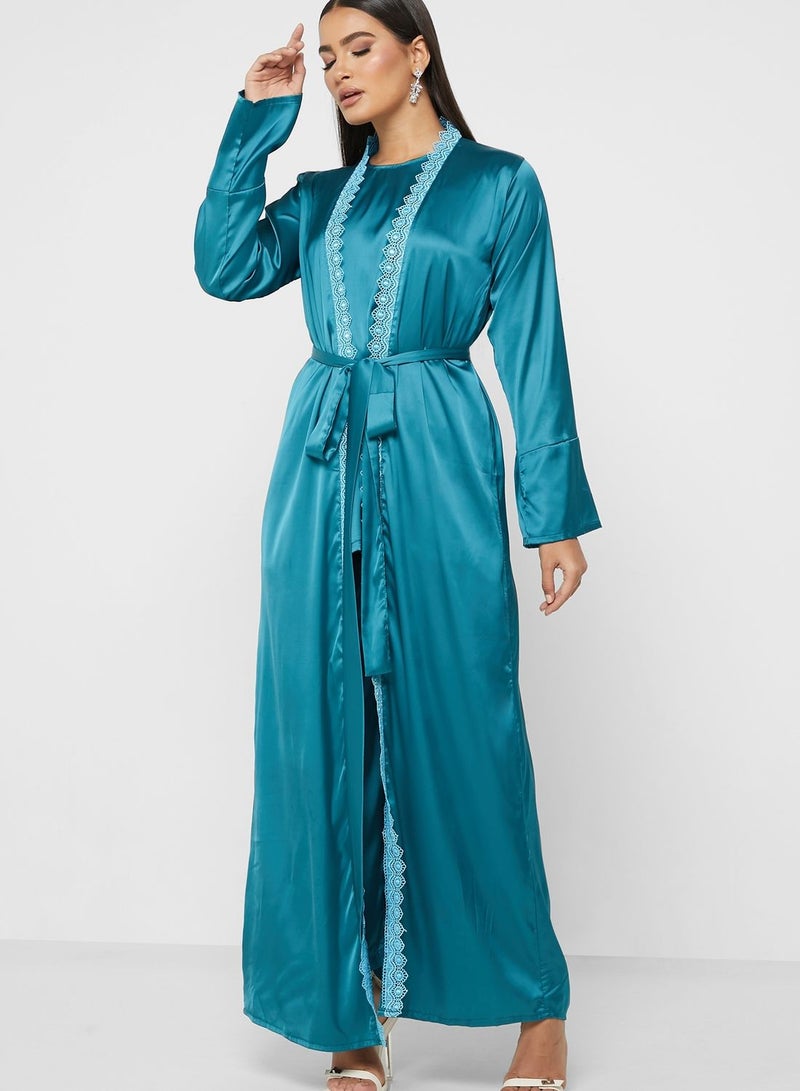 Broidered Belted Abaya Set