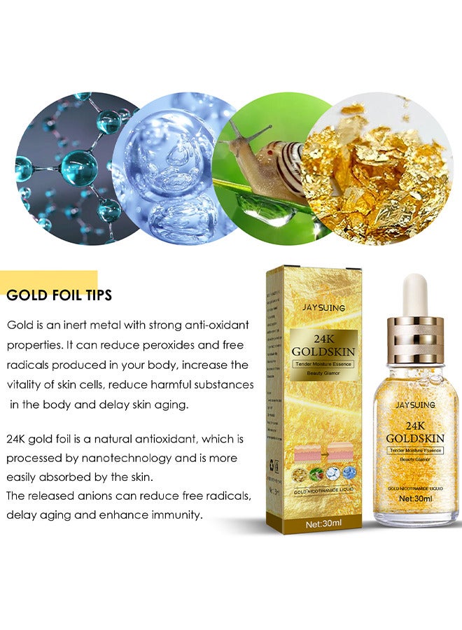 24K Gold Collagen Lifting Essence, Has The Effect Of Improving Fine Lines, Tightening The Skin, Brightening The Skin, Anti-Wrinkle Skin Repair Moisture Firming Lifting Serum 30ML
