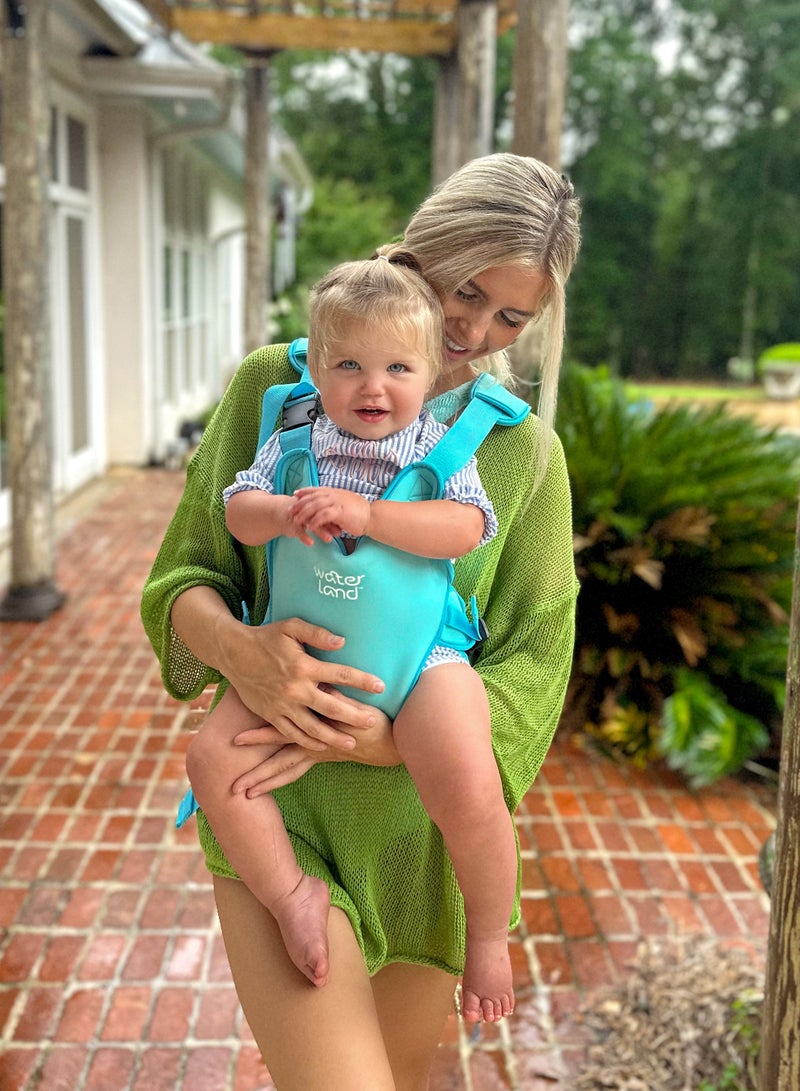 WaterLand Baby Carrier - Innovative Carrier You Can Use Both in Water & Land - Waterproof Infant Chest Holder with Adjustable Straps, Lightweight Toddler Harness for Pool & Beach (Light Blue Sky)