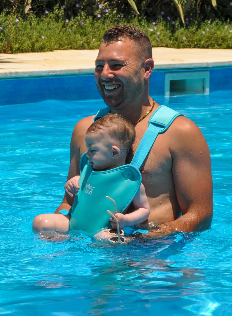 WaterLand Baby Carrier - Innovative Carrier You Can Use Both in Water & Land - Waterproof Infant Chest Holder with Adjustable Straps, Lightweight Toddler Harness for Pool & Beach (Light Blue Sky)
