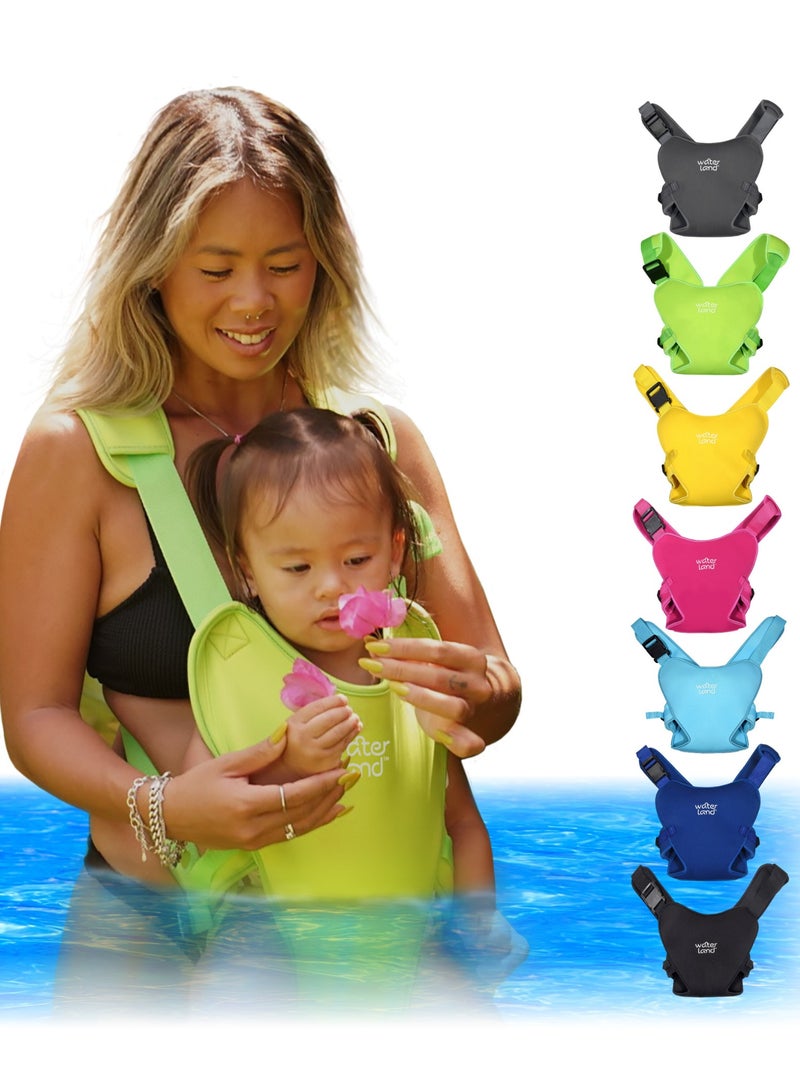 WaterLand Baby Carrier - Innovative Carrier You Can Use Both in Water & Land - Waterproof Infant Chest Holder with Adjustable Straps, Lightweight Toddler Harness for Pool, Beach & Snow (Keylime Green)