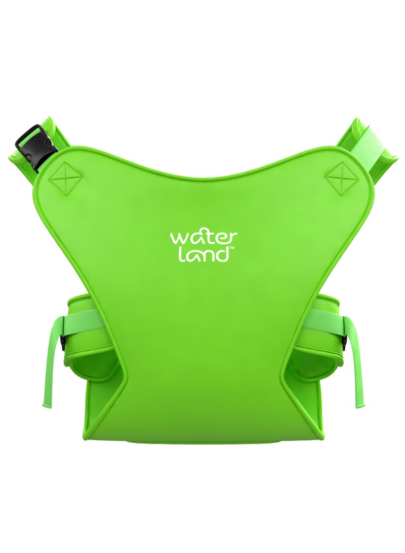 WaterLand Baby Carrier - Innovative Carrier You Can Use Both in Water & Land - Waterproof Infant Chest Holder with Adjustable Straps, Lightweight Toddler Harness for Pool, Beach & Snow (Keylime Green)