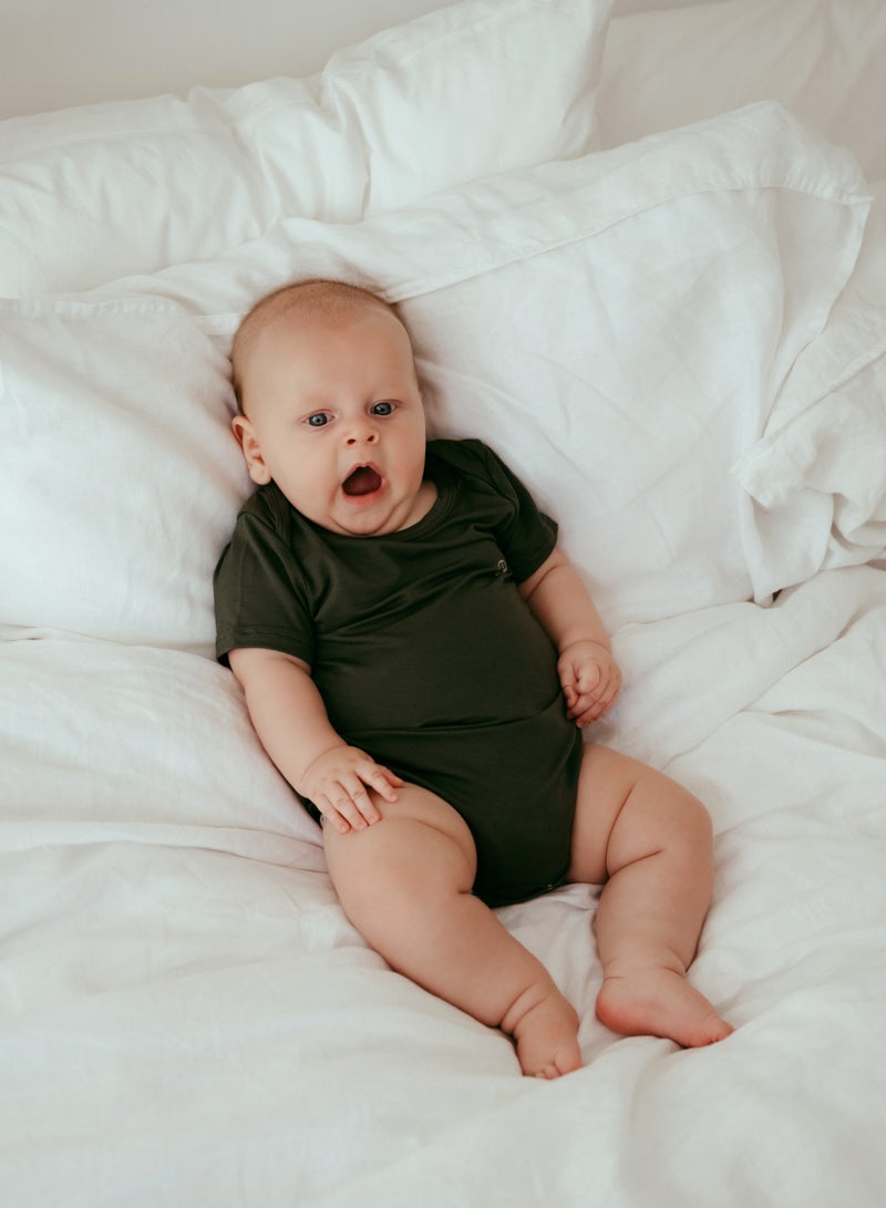 Organic Bamboo Spandex Bodysuit- Dark Green 3 to 6 months