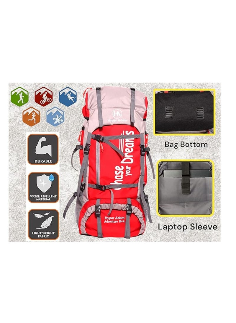 TRAVEL BACKPACK FOR OUTDOOR SPORT HIKING TREKKING BAG CAMPING RUCKSACK - 65 L (Red)