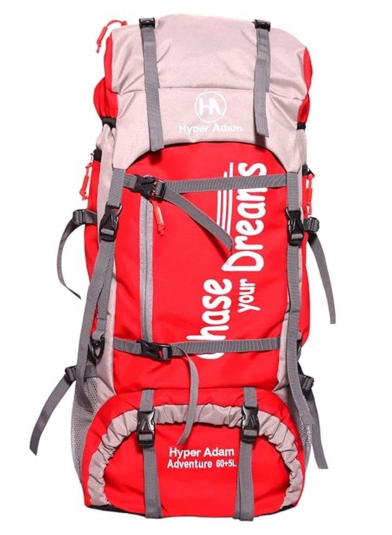 TRAVEL BACKPACK FOR OUTDOOR SPORT HIKING TREKKING BAG CAMPING RUCKSACK - 65 L (Red)
