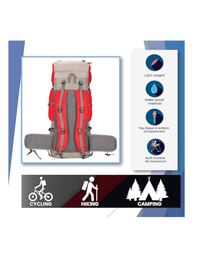 TRAVEL BACKPACK FOR OUTDOOR SPORT HIKING TREKKING BAG CAMPING RUCKSACK - 65 L (Red)