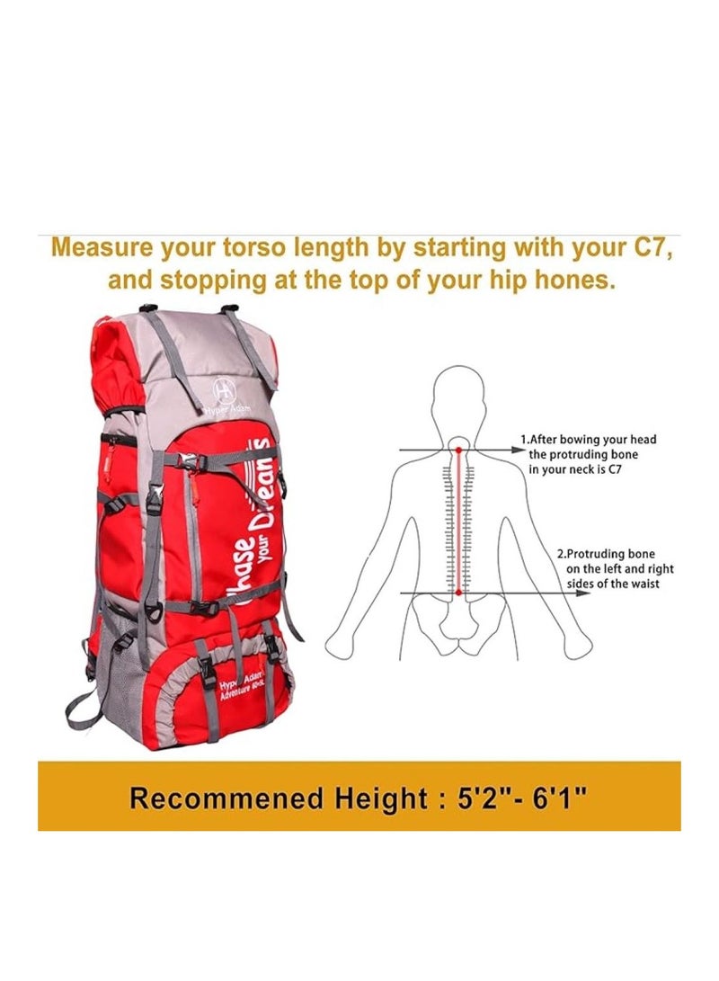 TRAVEL BACKPACK FOR OUTDOOR SPORT HIKING TREKKING BAG CAMPING RUCKSACK - 65 L (Red)