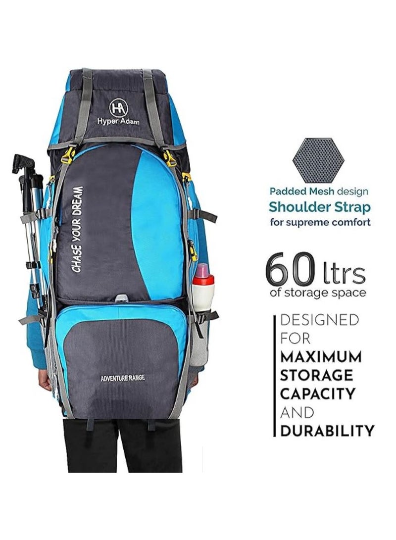 TRAVEL BACKPACK FOR OUTDOOR SPORT HIKING TREKKING BAG CAMPING RUCKSACK - 60 L (Sky Blue)