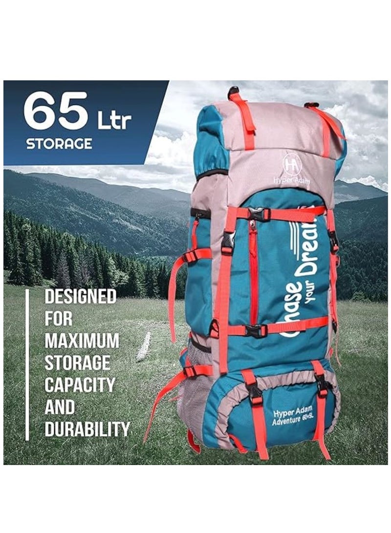 TRAVEL BACKPACK FOR OUTDOOR SPORT HIKING TREKKING BAG CAMPING RUCKSACK - 65 L (BLUE-SHADE MAY VARY)