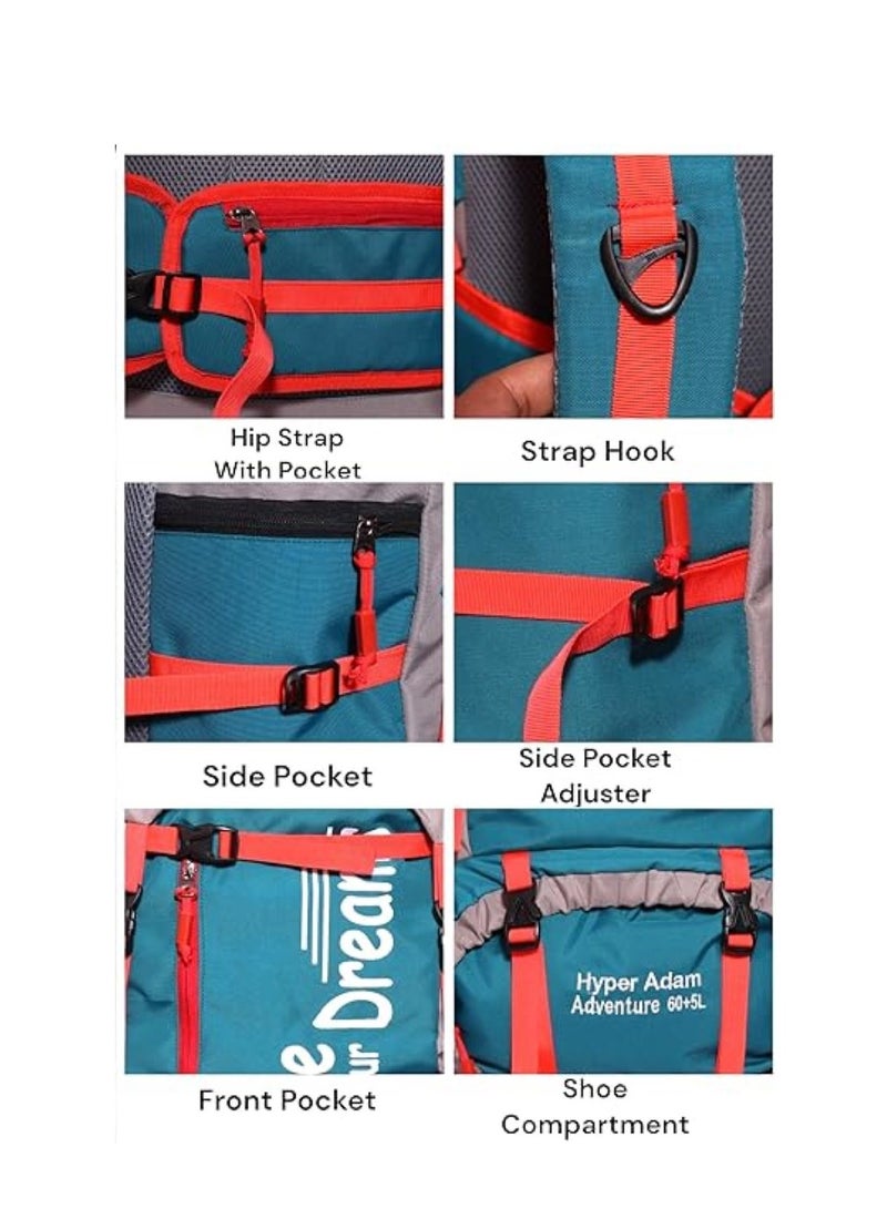 TRAVEL BACKPACK FOR OUTDOOR SPORT HIKING TREKKING BAG CAMPING RUCKSACK - 65 L (BLUE-SHADE MAY VARY)