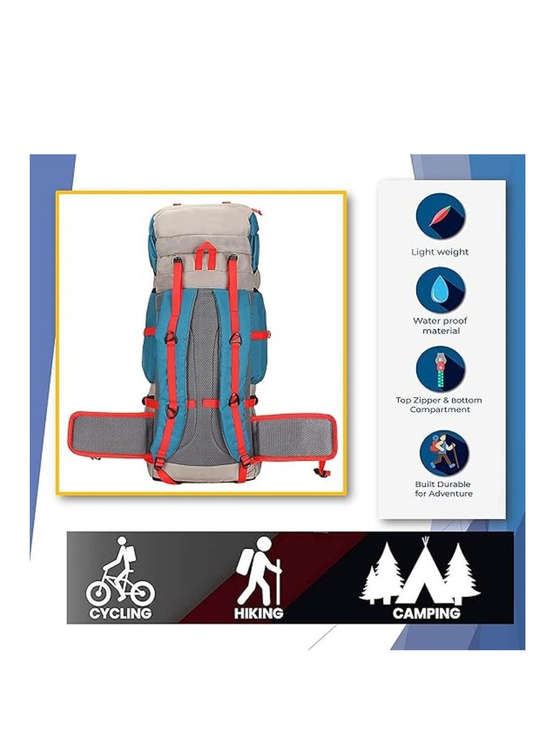 TRAVEL BACKPACK FOR OUTDOOR SPORT HIKING TREKKING BAG CAMPING RUCKSACK - 65 L (BLUE-SHADE MAY VARY)