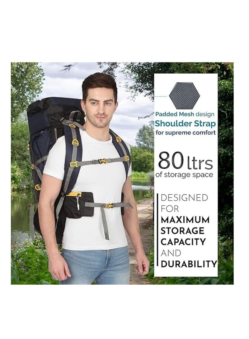 TRAVEL BACKPACK FOR OUTDOOR SPORT HIKING TREKKING BAG CAMPING RUCKSACK - 80 L (Navy Blue)