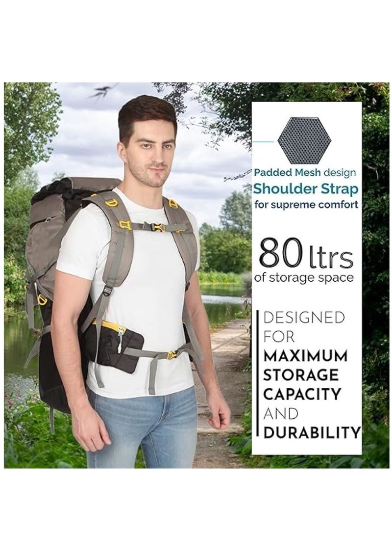 TRAVEL BACKPACK FOR OUTDOOR SPORT HIKING TREKKING BAG CAMPING RUCKSACK - 80 L (Grey)