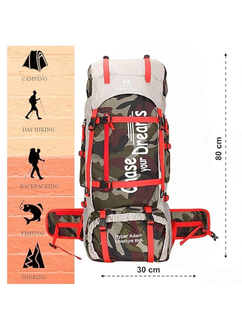 TRAVEL BACKPACK FOR OUTDOOR SPORT HIKING TREKKING BAG CAMPING RUCKSACK - 65 L (CAMO)
