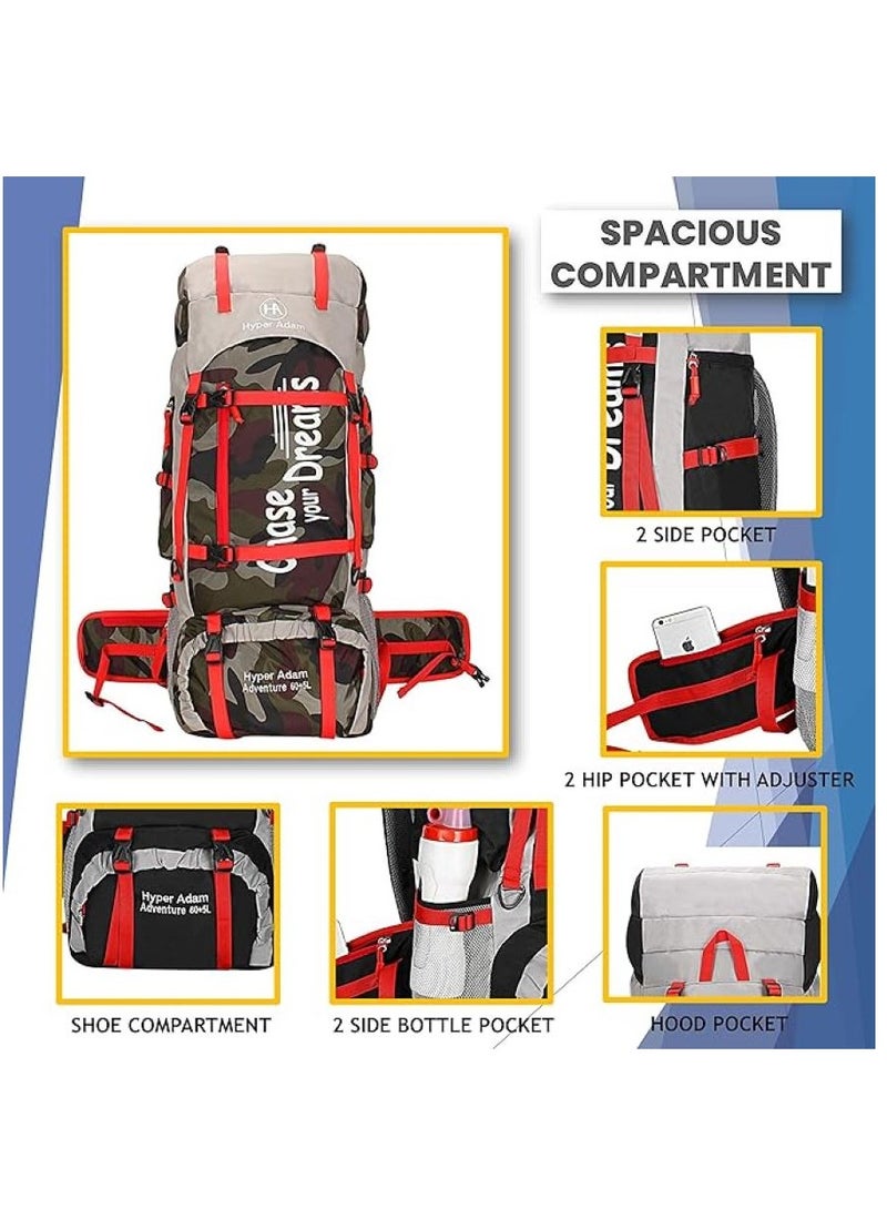 TRAVEL BACKPACK FOR OUTDOOR SPORT HIKING TREKKING BAG CAMPING RUCKSACK - 65 L (CAMO)