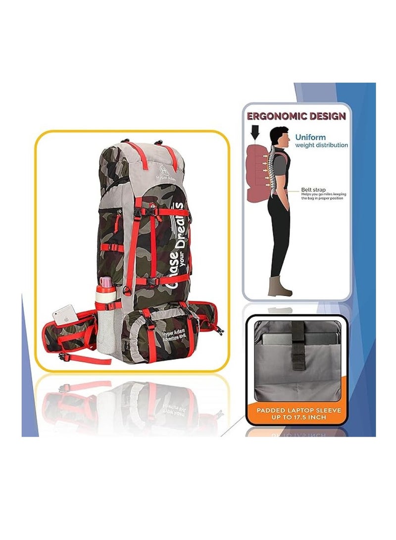 TRAVEL BACKPACK FOR OUTDOOR SPORT HIKING TREKKING BAG CAMPING RUCKSACK - 65 L (CAMO)