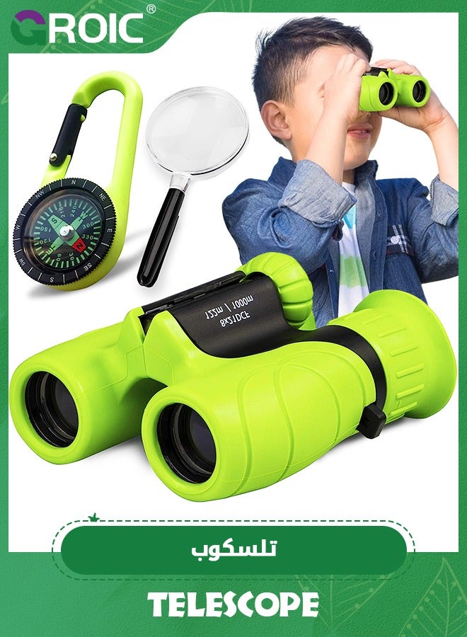 8 x 21 Binoculars for Kids, Set with Magnifying Glass & Compass,Kids Binoculars for Toddler,Children Explore Toys