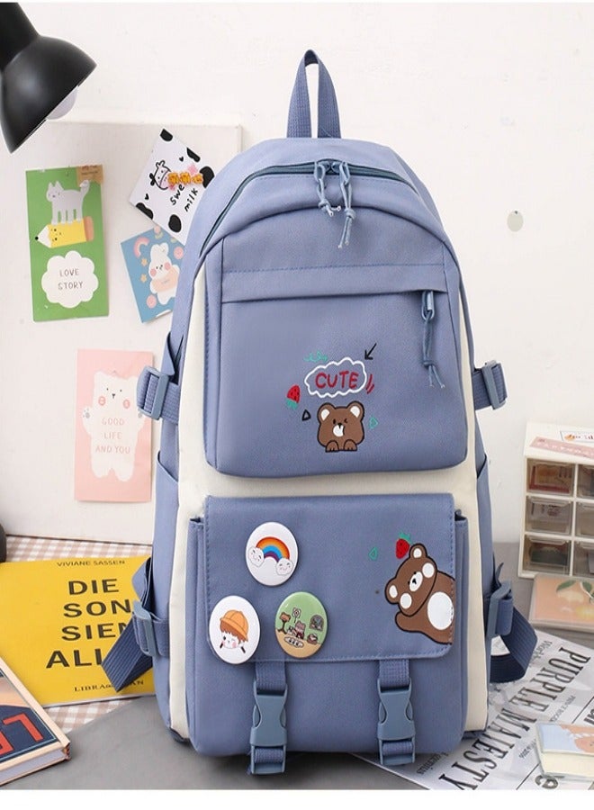 Kawaii Backpack 5Pcs Aesthetic Backpack Cute Kawaii School Bag with Shoulder Bag, Pencil Box, Lunch Bag, Tote Bag，Small Drawstring Bag