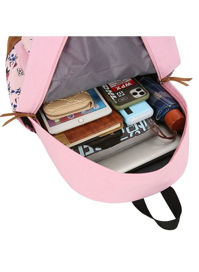 3-Piece Printedl Backpack Teens Girls Boys Kids School Bags Bookbag With Lunch Bag Pencil Pouch Pink