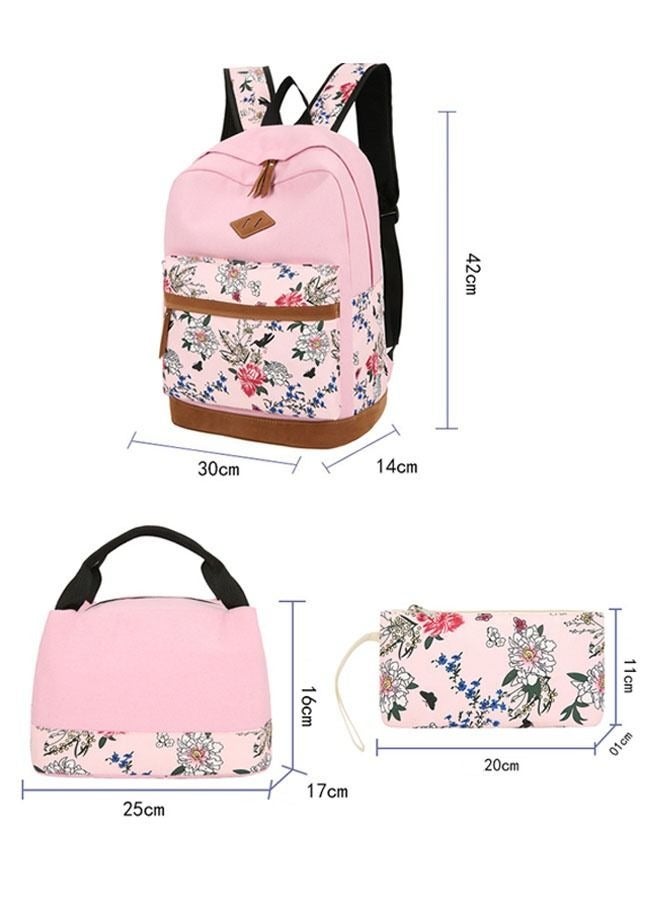 3-Piece Printedl Backpack Teens Girls Boys Kids School Bags Bookbag With Lunch Bag Pencil Pouch Pink