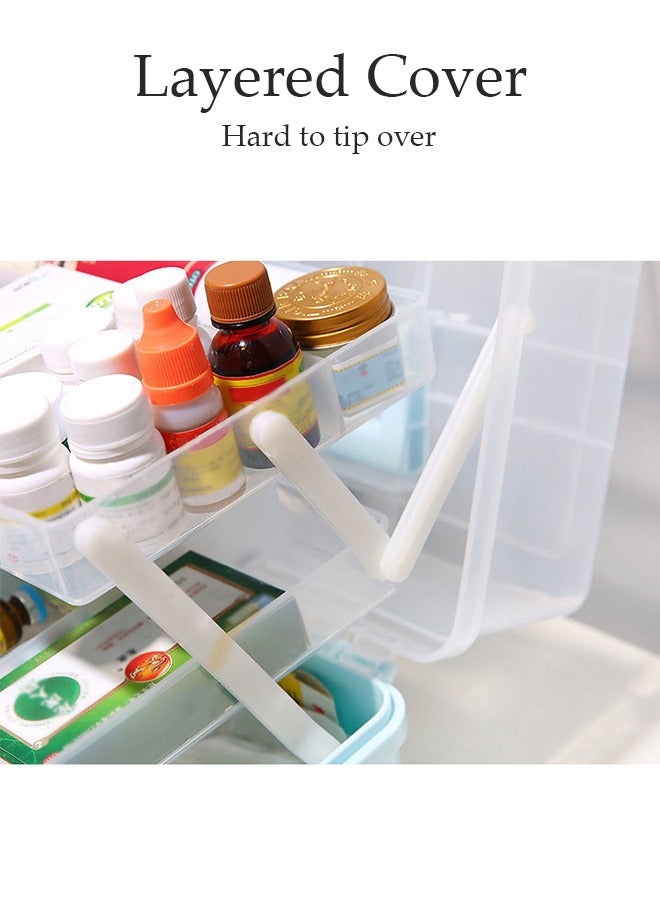 Medicine Box Plastic Medicine Storage Box Family Emergency Kit Medical Kit 3 Layers Home First Aid Box Child Proof Medicine Box Organizer Pill Case with Compartments and Handle
